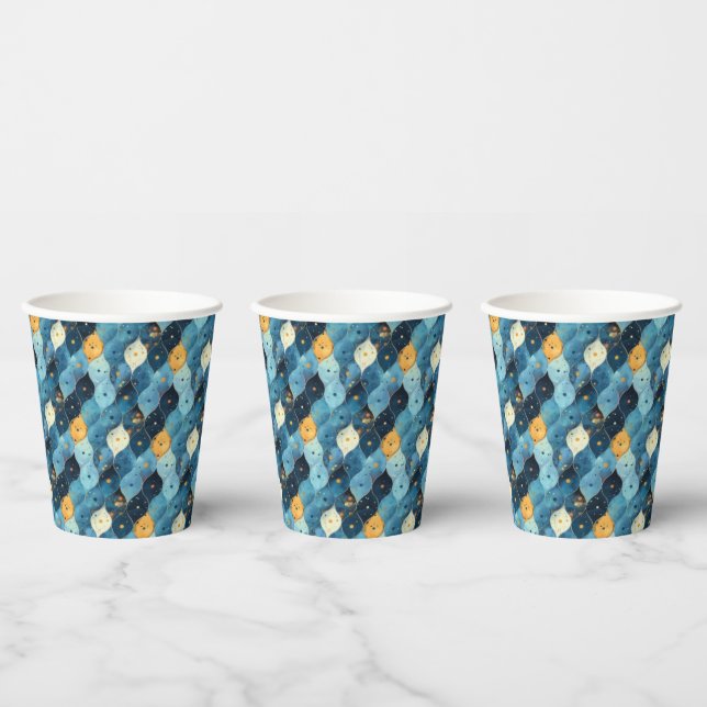 Blue and Gold Pattern Birthday Party Paper Cups (Multi)