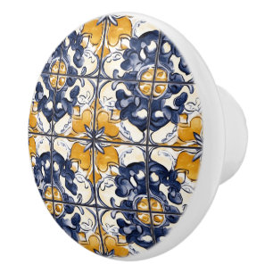 Blue and Gold Pattern  Ceramic Knob