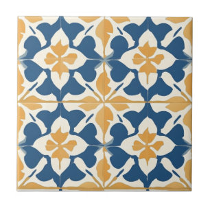 Blue and Gold Pattern Ceramic Tile