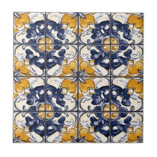 Blue and Gold Pattern Ceramic Tile