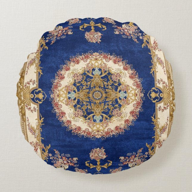 blue and gold pattern round cushion (Front)