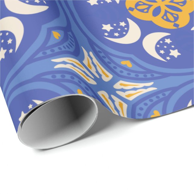 Blue and gold patterned geometric  wrapping paper (Creator Uploaded)