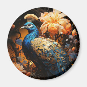 Blue and Gold Peacock AI Generated Magnet