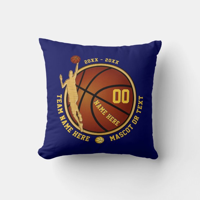 Blue and Gold Personalised Basketball Pillow (Front)