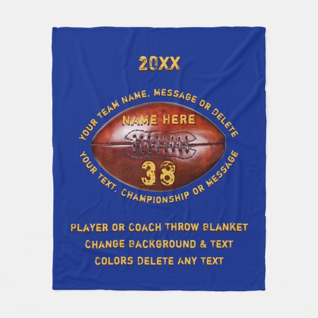 Blue and Gold Personalised Football Blankets (Front)