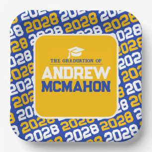 Blue and Gold Personalised Graduation Paper Plate