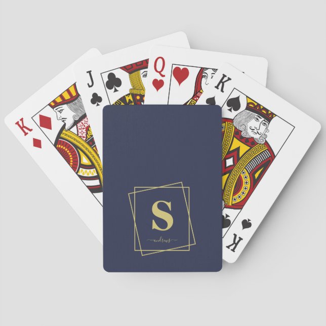 Blue and Gold Personalised Monogram and Name Playing Cards (Back)