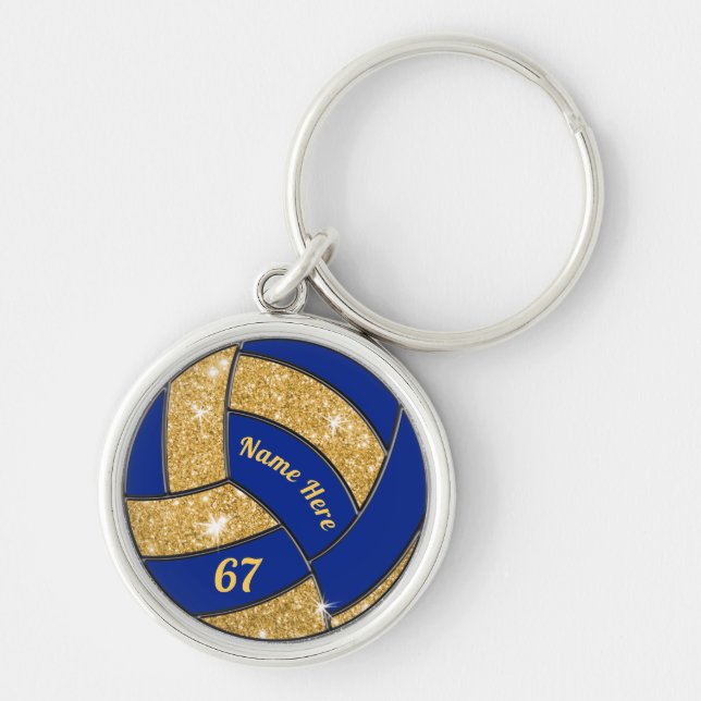 Blue and Gold Personalised Volleyball Keychains (Front)