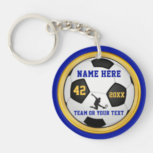 Blue and Gold PERSONALIZED Boys Soccer Gifts Key Ring