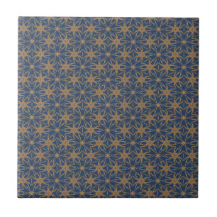 Blue and Gold Petal Design Ceramic Tile