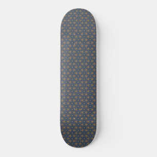 Blue and Gold Petal Design Skateboard