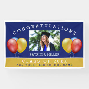 Blue And Gold Photo Graduation Congratulations Banner