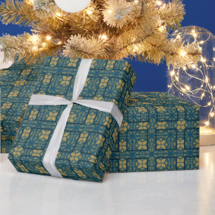 Blue and Gold Photo Holiday Wrapping Paper