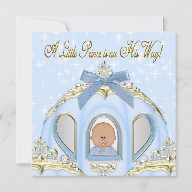 Blue and Gold Prince African American Baby Shower Invitation (Front)