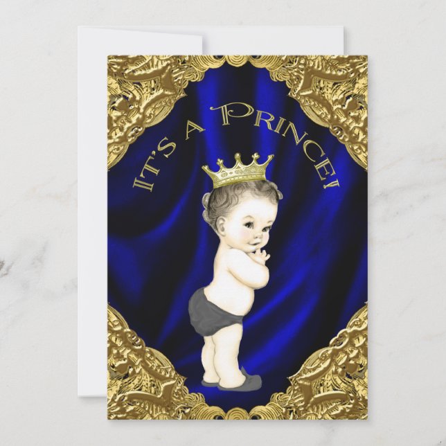 Blue and Gold Prince Baby Shower Invitation (Front)