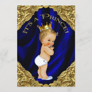 Blue and Gold Prince Baby Shower Invitation