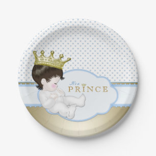 Blue and Gold Prince Baby Shower Paper Plate