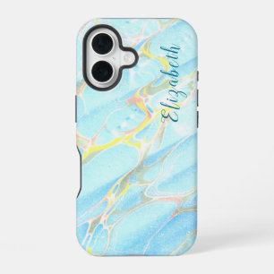 Blue and Gold Print Summer Modern Custom Name iPhone 16 Case