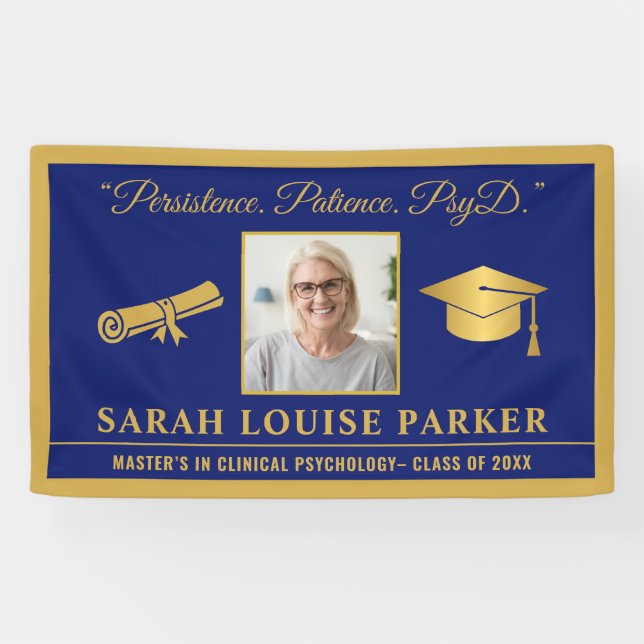 Blue  And Gold PsyD Quote Photo Graduation 2025 Banner (Horizontal)
