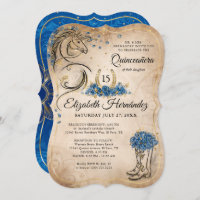 Blue and Gold Quinceanera Rustic Horse Birthday