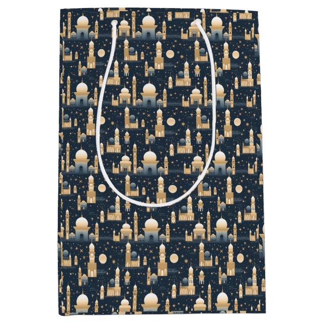 Blue and gold Ramadan and Eid Medium Gift Bag (Front)