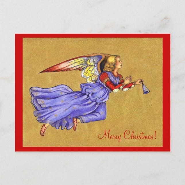 Blue and Gold Renaissance Angel Christmas PostCard (Front)