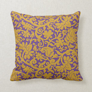Blue And Gold Rich Indian Brocade Pattern Cushion