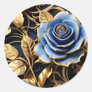 Blue And Gold Roses Art Nouveau Classic Round Sticker
