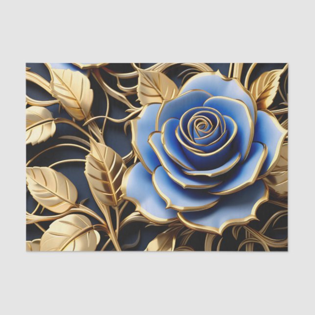 Blue And Gold Roses Art Nouveau Tissue Paper (Front)