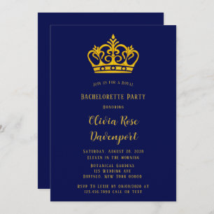 Blue and Gold Royal Crown Bachelorette Party Invitation