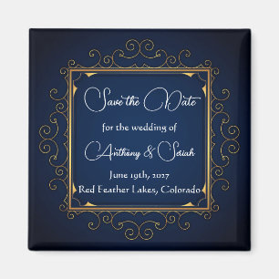 Blue and gold "save the date" magnet
