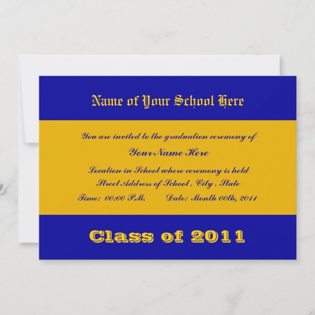 Blue and Gold School Colours Invitation (Front)