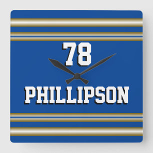 Blue and Gold School Spirit Colours Square Wall Clock