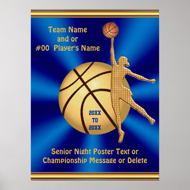 Blue and Gold Senior Girls Basketball Posters (Front)