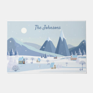 Blue and Gold Snowflake Tree Christmas Doormat