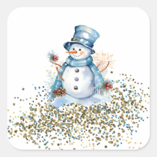 Blue and Gold Snowman Stickers