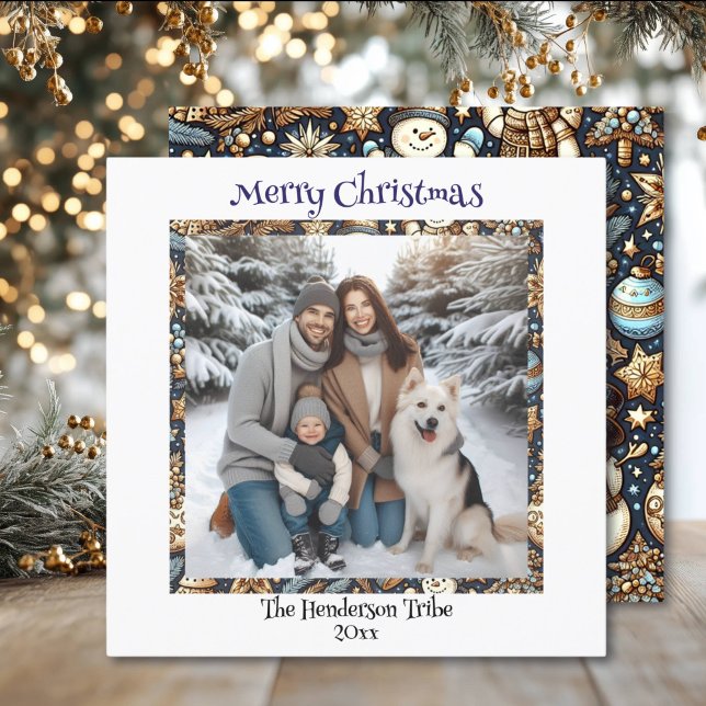 Blue and Gold Snowmen | Family Photo Christmas Holiday Card (Creator Uploaded)