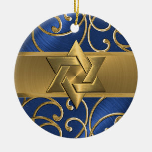 Blue and Gold Star of David Ornament