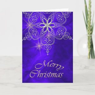 Blue and Gold Star Ornate Christmas Holiday Card