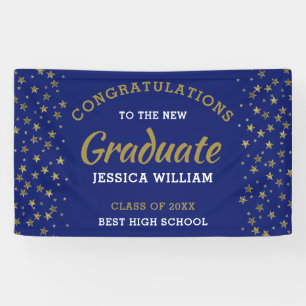 Blue And Gold Stars Congrats Grad Graduation 2022 Banner