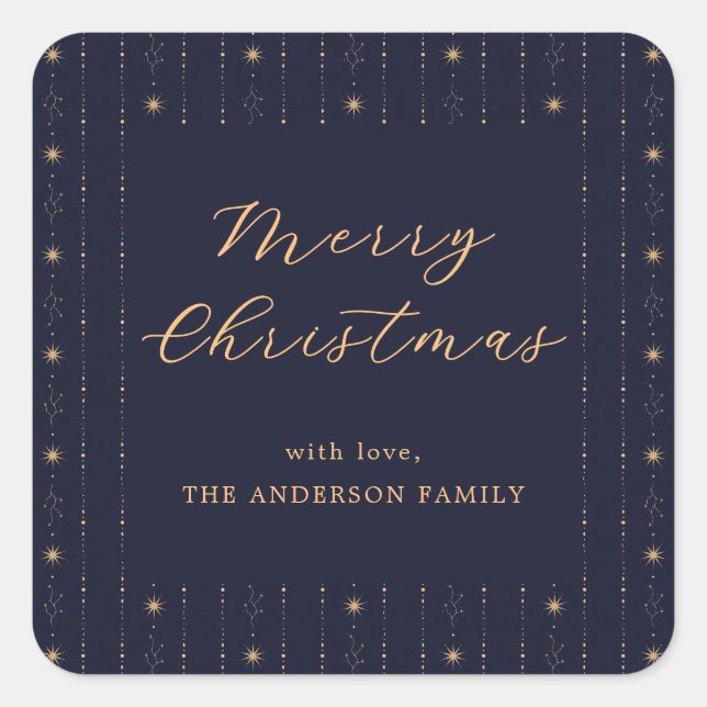 Blue And Gold Stars Merry Christmas Square Sticker (Front)