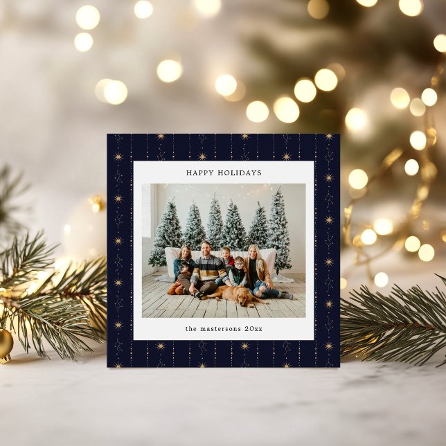 Blue And Gold Stars Wallpaper Photo Holiday Card (Creator Uploaded)