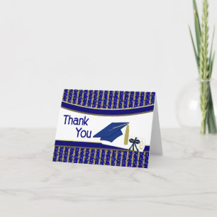 Blue and Gold Stripe Confetti Graduation Thank You Card
