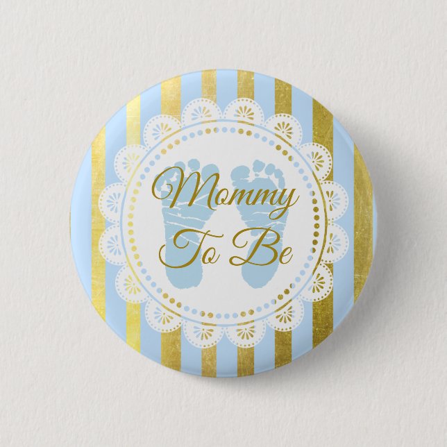 Blue and Gold Striped Mummy to Be Button (Front)