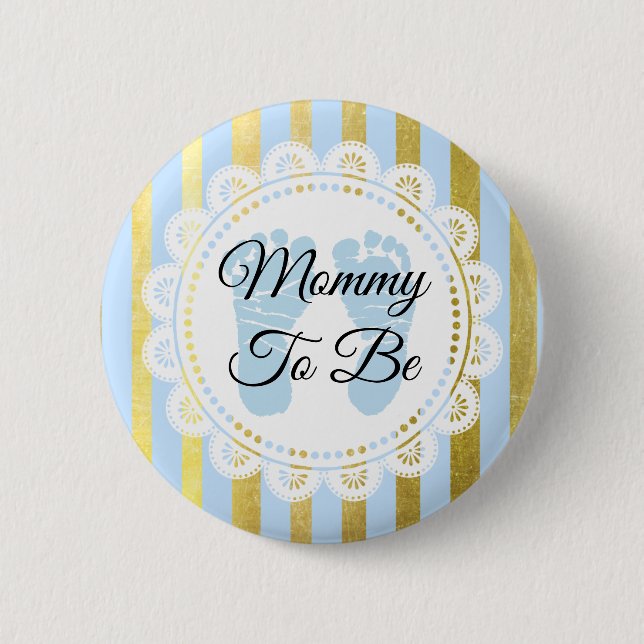 Blue and Gold Striped Mummy to Be Button (Front)