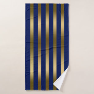 Blue and gold stripes pattern bath towel set