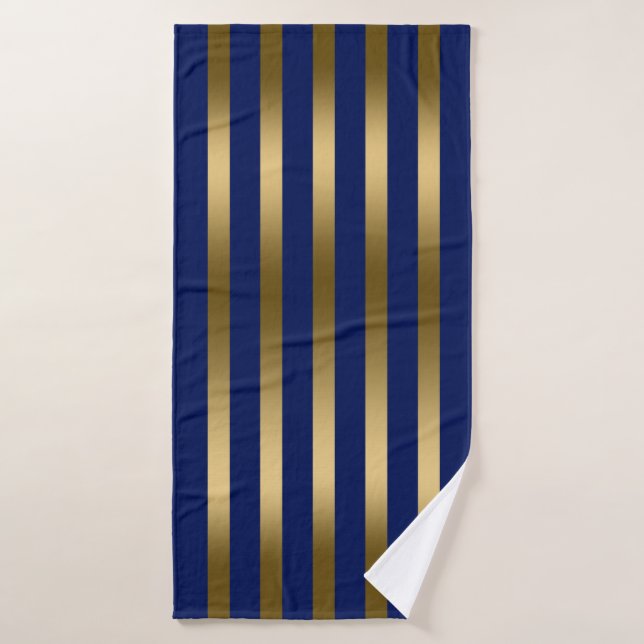 Blue and gold stripes pattern bath towel set (Bath Towel)