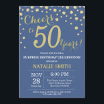 Blue and Gold Surprise 50th Birthday Diamond Invitation<br><div class="desc">Surprise 50th Birthday Invitation with Blue and Gold Glitter Diamond Background. Gold Confetti. Adult Birthday. Male Men or Women Birthday. For further customisation,  please click the "Customise it" button and use our design tool to modify this template.</div>
