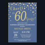 Blue and Gold Surprise 60th Birthday Diamond Invitation<br><div class="desc">Surprise 60th Birthday Invitation with Blue and Gold Glitter Diamond Background. Gold Confetti. Adult Birthday. Male Men or Women Birthday. For further customisation,  please click the "Customise it" button and use our design tool to modify this template.</div>