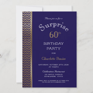 Blue and Gold Surprise 60th Birthday Party Invitation
